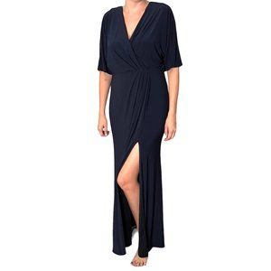BHLDN Navy Blue V-Neck Blouson Top Short Sleeve Side Slit Maxi Dress Size 12